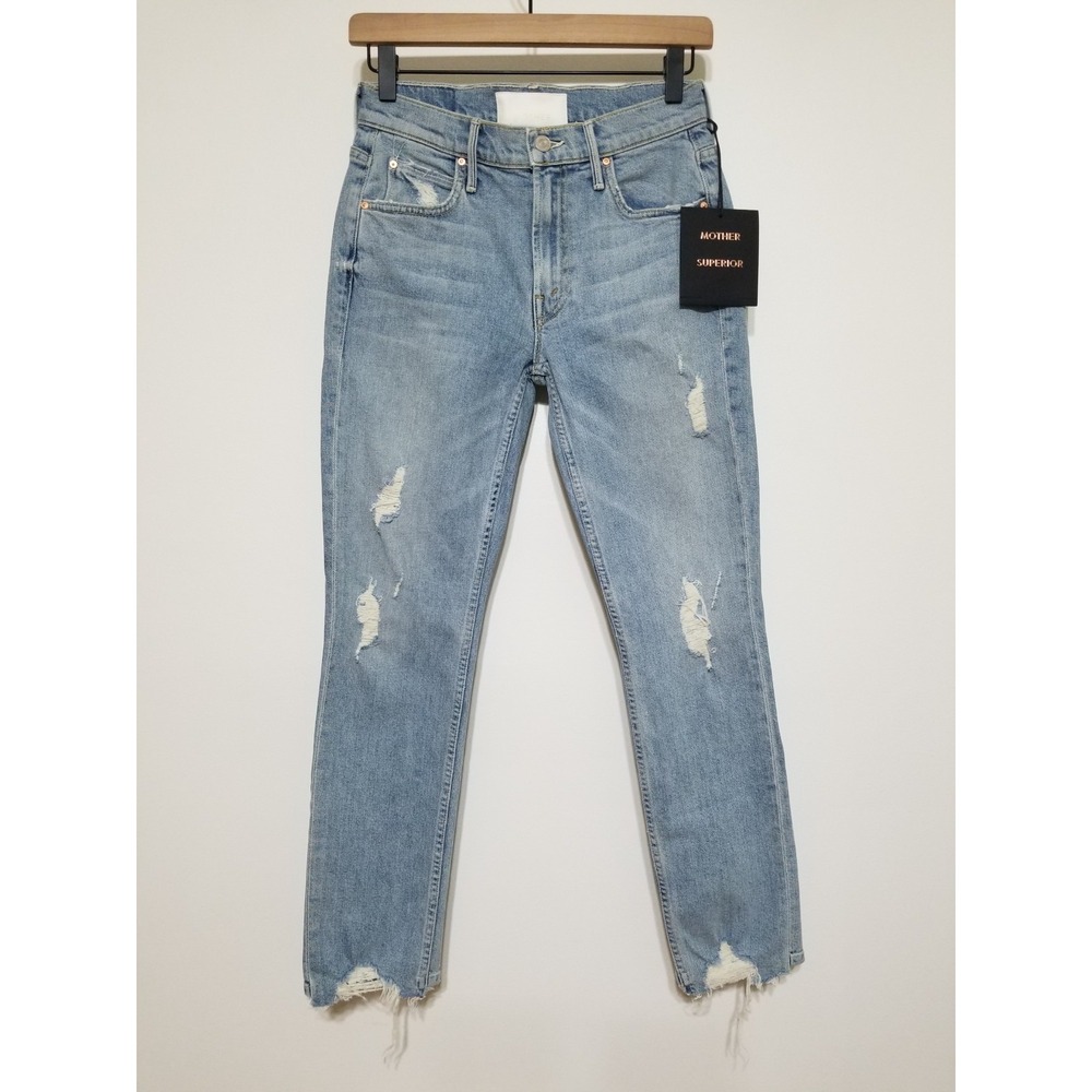 NWT Mother Superior Flirt Ankle Fray Distressed Straight Leg Jeans 24 $258